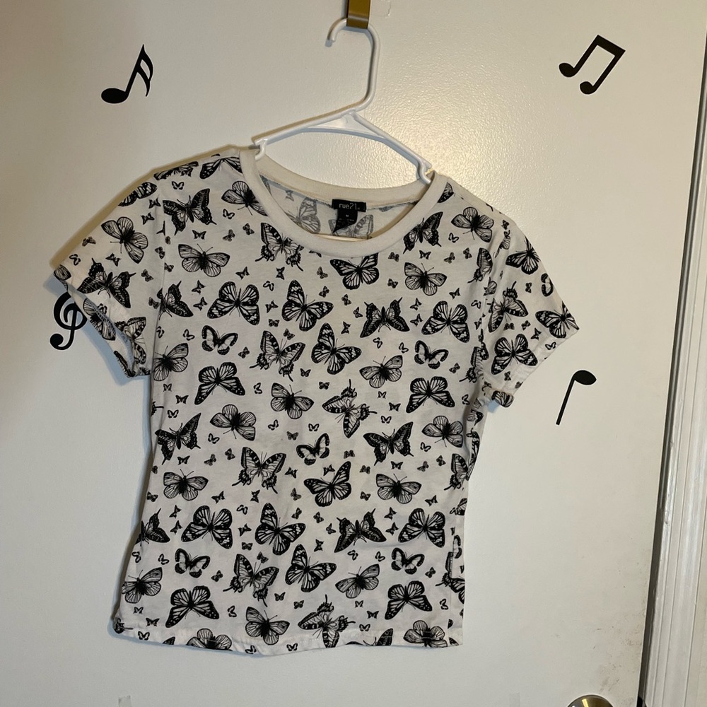 Rue 21 Black and White butterfly shirt